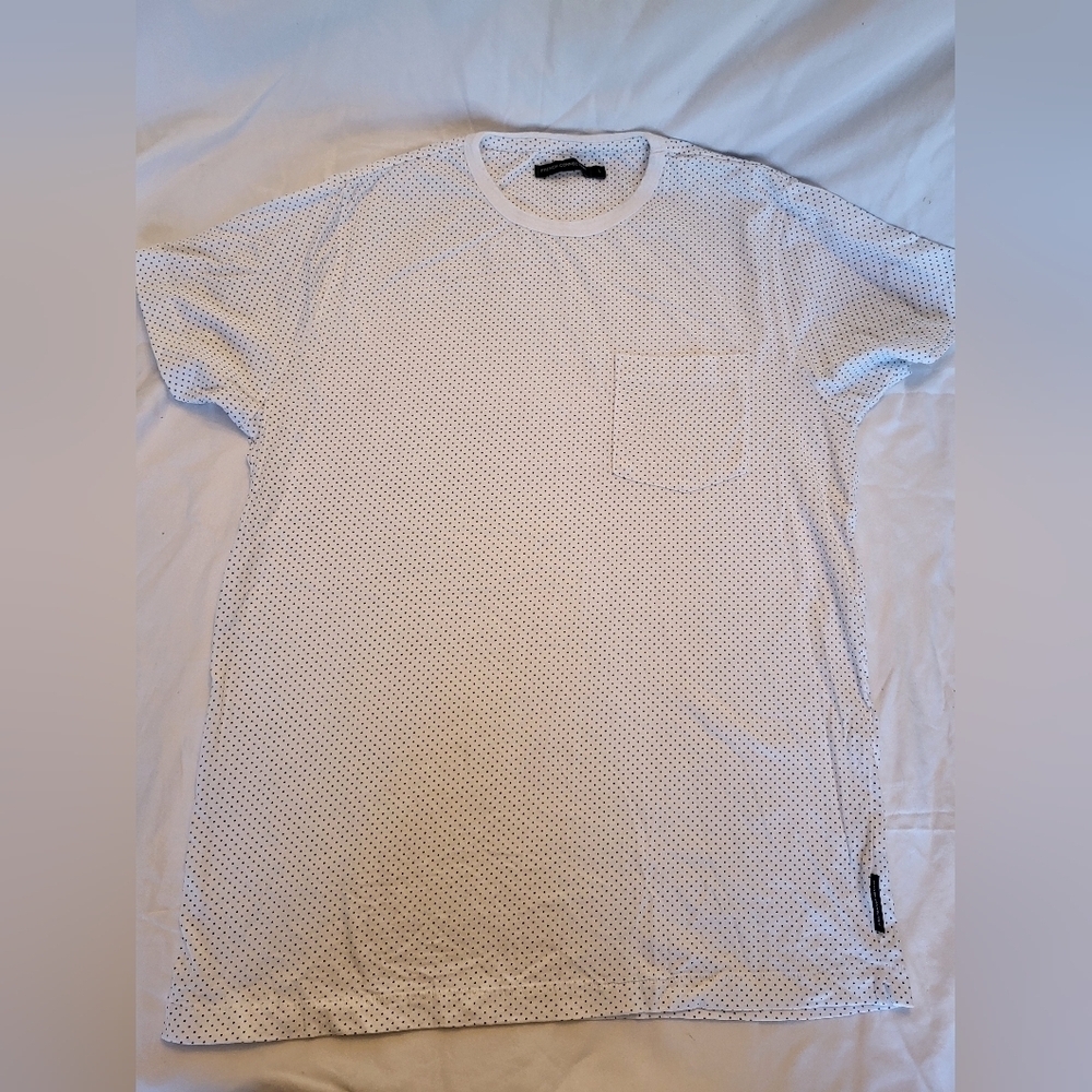 French Connection White Polka Dot Men's Shirt, Size Large